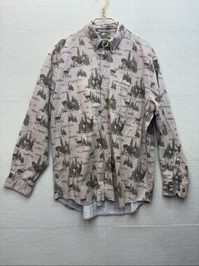 Cabela’s Wildlife Print Button-Up Shirt in Beige and Olive XL tall